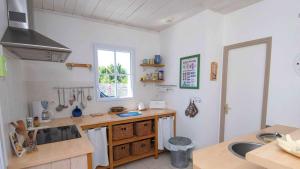 een keuken met een aanrecht, een wastafel en een raam bij Au lieu dit La Passe , Villa individuelle de plain pied, avec beaucoup de charme in La Couarde-sur-Mer +2 foto's