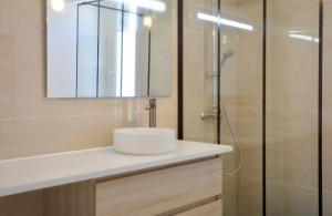 a bathroom with a sink and a shower at La Saint Joseph in Compiègne +11 photos