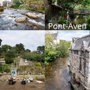 eine Collage von Bildern eines Flusses und von Häusern in der Unterkunft Au Ptit Gauguin in Pont-Aven