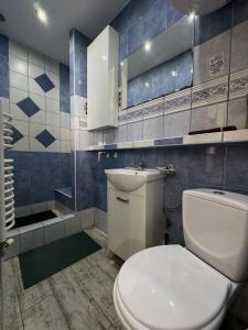 une salle de bain avec des toilettes blanches et un lavabo dans l'établissement Odlotowe noclegi, à Chełmno 25 autres photos