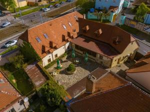 an overhead view of a large building with a roof at Hotel BELLA in Prague