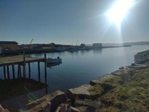 a body of water with a pier and boats in it at Jakobselvkaia in Vadsø