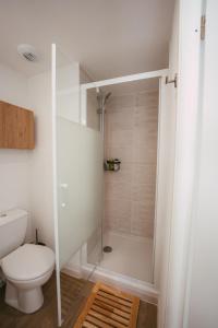 ein weißes Badezimmer mit Toilette und Dusche in der Unterkunft Mon joli studio - Pessac in Pessac