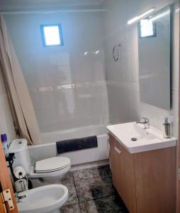 a bathroom with a toilet and a tub and a sink at Apartamento Rural La Manchega in Villar del Arzobispo