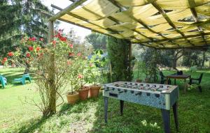 une table de ping-pong dans un jardin sous une pergola dans l'établissement Maurizia, à Bagnoregio