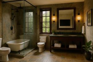 a bathroom with a tub and a toilet and a sink at Girtingak Verty in Travnik