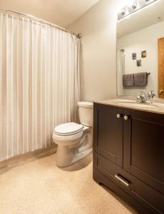 a bathroom with a toilet and a sink and a shower at 08 Lodge in Hood River