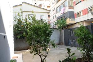 ein Wohnhaus mit Bäumen vor einem Gebäude in der Unterkunft Hostel Vila H in Tirana + 76 Fotos