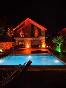 een zwembad voor een huis 's nachts bij Real Love Villas in Sakarya +17 foto's