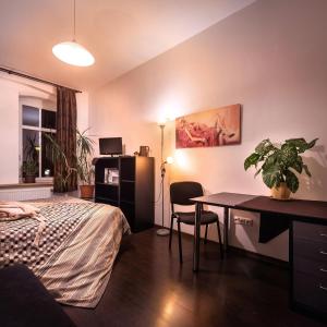 une chambre avec un lit, un bureau et une table dans l'établissement Penzion Komtesa, à Ústí nad Labem