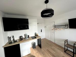 リエヴァンにあるLe Cosy, 2P Centre-villeのキッチン、リビングルーム(シンク、カウンター付)