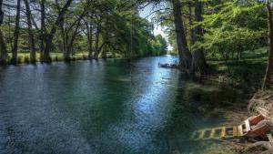 a river with trees on the side of it at Humming Bird Haven in Utopia