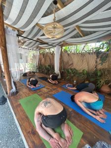 a group of people doing yoga in a room at Bananas Mirissa in Mirissa