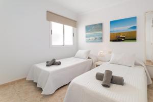カレタ・デ・ファマラにあるEl Arenal de Famara by Escape Homeの白いベッドルーム(ベッド2台、窓付)