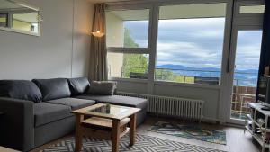 a living room with a couch and a table at Ferienwohnungen Bayerischer Wald mit Pool in Freyung