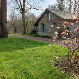 a house with a flowering tree in front of a yard at LA PETITE CHARMILLE in Châteauponsac