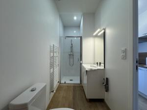 a white bathroom with a toilet and a sink at Le Repos Urbain - 3pers - Rêve au Mans in Le Grand-Lucé
