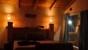 a bedroom with a bed with two lights on it at Cedrito in Mineral del Chico
