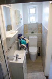 ein kleines Badezimmer mit Toilette und Waschbecken in der Unterkunft Coach House. Falcon Mews in Bude