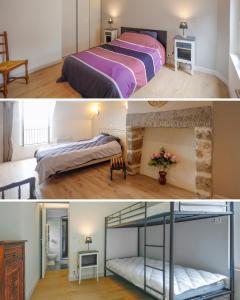 - deux photos d'une chambre avec un lit et d'une chambre avec des lits superposés dans l'établissement La maison au cœur médiéval, à Domfront 7 autres photos