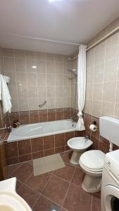a bathroom with a tub and a toilet and a sink at Apartman Centar in Valpovo