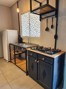 una cucina con piano cottura, lavandino e frigorifero di Studio & suites Patricia Tennis ad Abelardo Luz Altre 7 foto