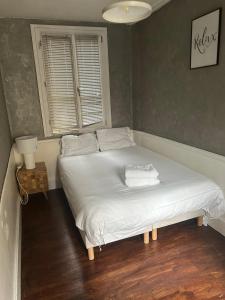 een wit bed in een slaapkamer met een raam bij WAROUX - Appartement Rennes 6P in Rennes