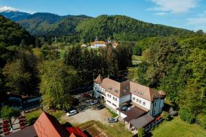 an aerial view of a house in the mountains at Casa Marta in Sîmbăta de Sus