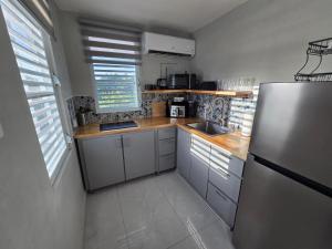a kitchen with a stainless steel refrigerator and a sink at Casa Anastasia Beachside Villa with Pool in Vieques +14 photos