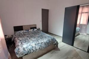 a bedroom with a large bed and a mirror at Charming Villa with Pool in Souillac in Souillac