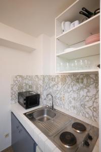 ルマンにあるAppartement hyper centre villeのシンクと電子レンジ付きのキッチン