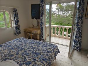 a bedroom with a bed and a desk and a window at Appartement La Potinière in Saint-Raphaël