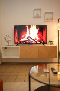 ルマンにあるAppartement hyper centre villeのリビングルーム(テレビ、暖炉付)