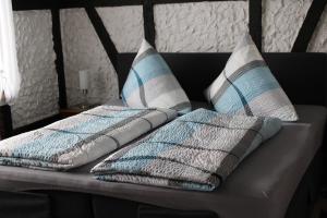 two pillows sitting on top of a couch at Ferienwohnung Kaiser in Reifferscheid