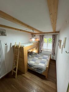 Una pequeña habitación con una litera y una escalera. en Casa Gabry by Sunhome Fiemme, en Varena