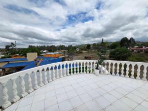 a balcony with a white railing and a potted plant at Alisos Suite FC in El Ceibal