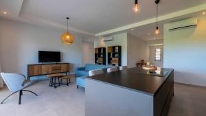 a kitchen and living room with a couch and a table at The Breeze 50 in Willemstad