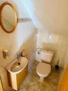 a small bathroom with a toilet and a sink at Srdce Mesta V Podkroví - slnečný apartmán s balkónom in Stará Turá