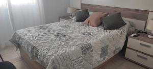 ein Schlafzimmer mit einem Bett mit einer Bettdecke und Kissen in der Unterkunft Geani in La Marina