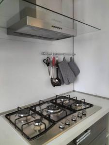 a stove top oven in a kitchen with a hood at Appartamento Muscatel in Piobesi dʼAlba