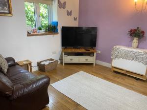a living room with a flat screen tv and a couch at Little Owls Nest Holiday Home in Wisbech