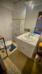 a bathroom with a white sink and a toilet at Le Moulin de Bel Air in Joué-sur-Erdre