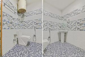 two pictures of a bathroom with a toilet and a sink at Hotel O Hameed in Durgjan