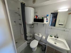 ein kleines Badezimmer mit Toilette und Waschbecken in der Unterkunft Studio centre ville Les logis de Paray 321 in Paray-le-Monial