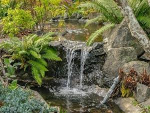 une cascade au milieu d'un jardin dans l'établissement Klipsan Beach Cottages, à Ocean Park 37 autres photos