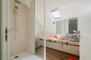 a bathroom with a shower and a sink at Gîte de la Tour in Beaussais sur Mer +21 photos