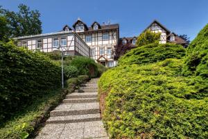 a house on a hill with stairs in front of it at Der Falkenhorst in Bad Sachsa
