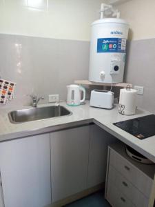 un comptoir de cuisine avec un évier et un mitigeur dans l'établissement Cozy apartment, à Mendoza