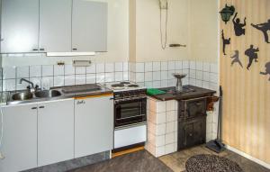 a small kitchen with a stove and a sink at Pet Friendly Home In Kopparberg With Lake View in Kopparberg