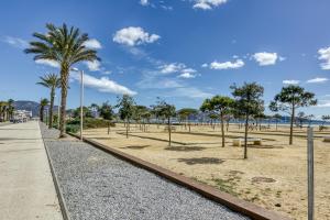 a park with palm trees and a sidewalk at Atic Sun Miami in Empuriabrava